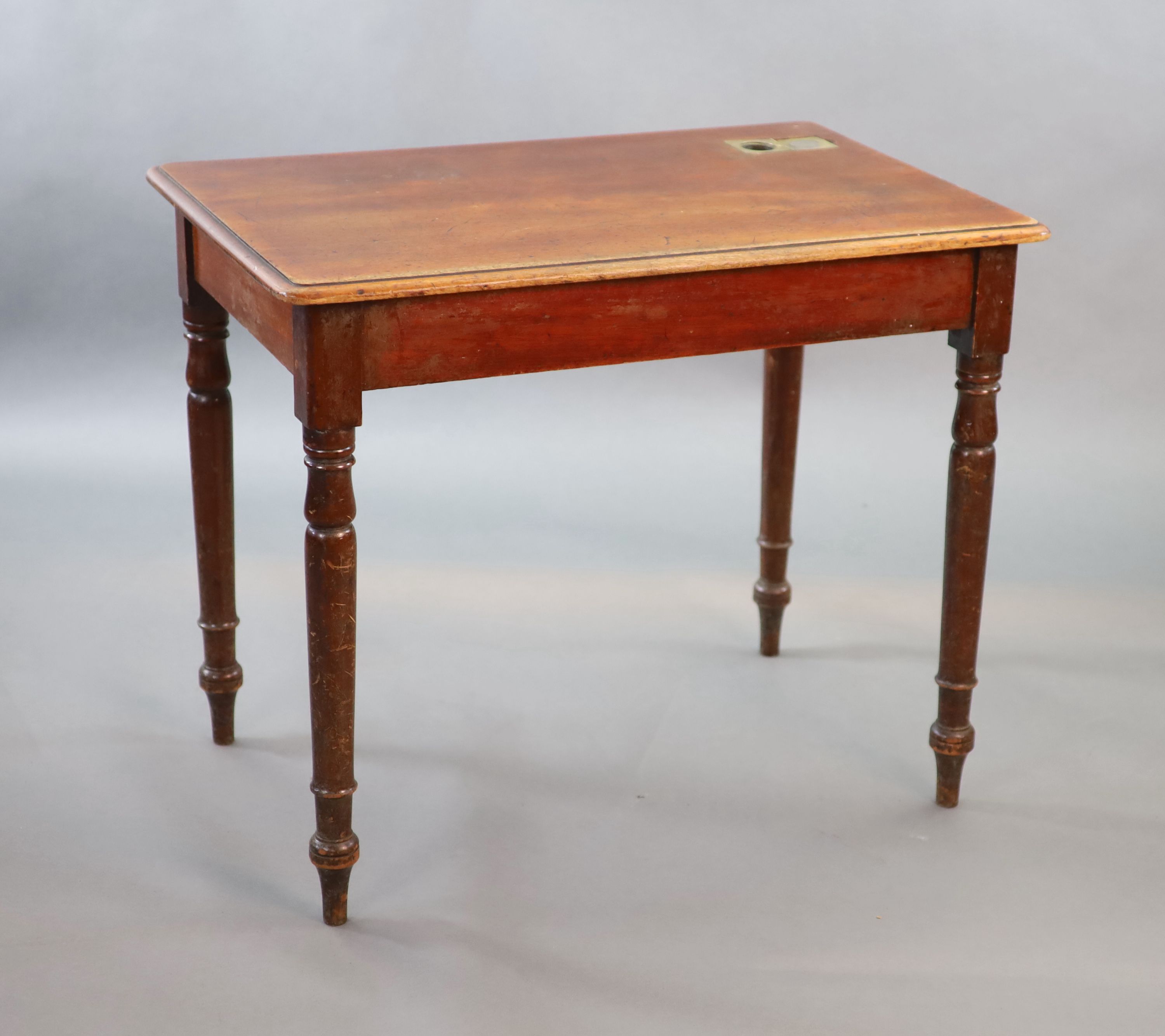 A Victorian mahogany writing table, W.92cm. D.60cm H.76cm